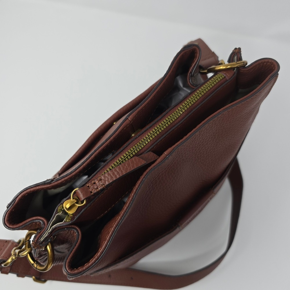 American Leather Co Luca Triple Entry Crossbody Bag Brown Leather Handbag Purse - Picture 8 of 16